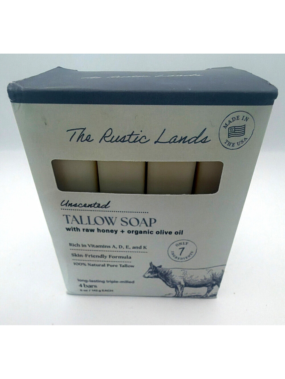The Rustic Lands Unscented Tallow Soap Raw Honey Olive Oil 4 Bars 5 oz Each